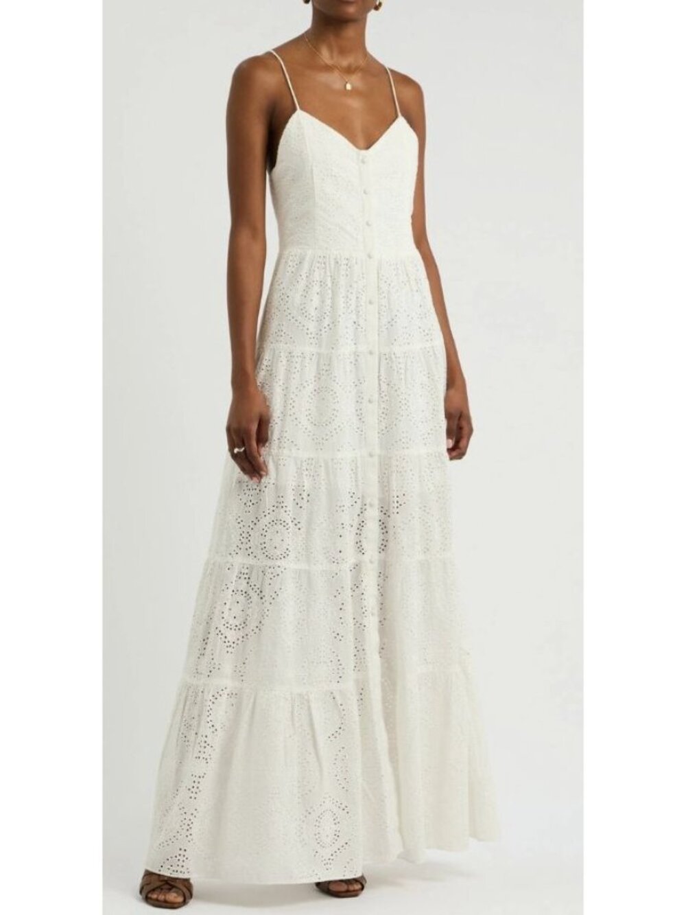 Alice + Olivia Shantella Maxi Dress Size 10 White Eyelet Broderie Anglaise Resor